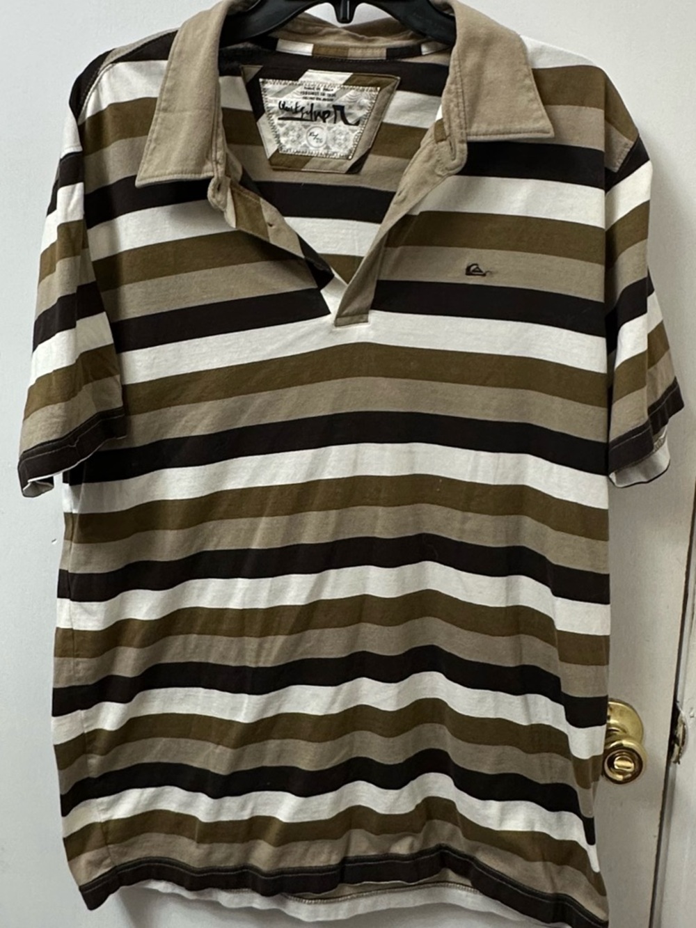 Quiksilver Men's Olive, White & Black Striped Polo